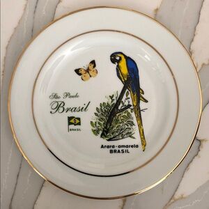 Brasil Arara-Amarela Decorative Plate in Blue, Yellow and Gold